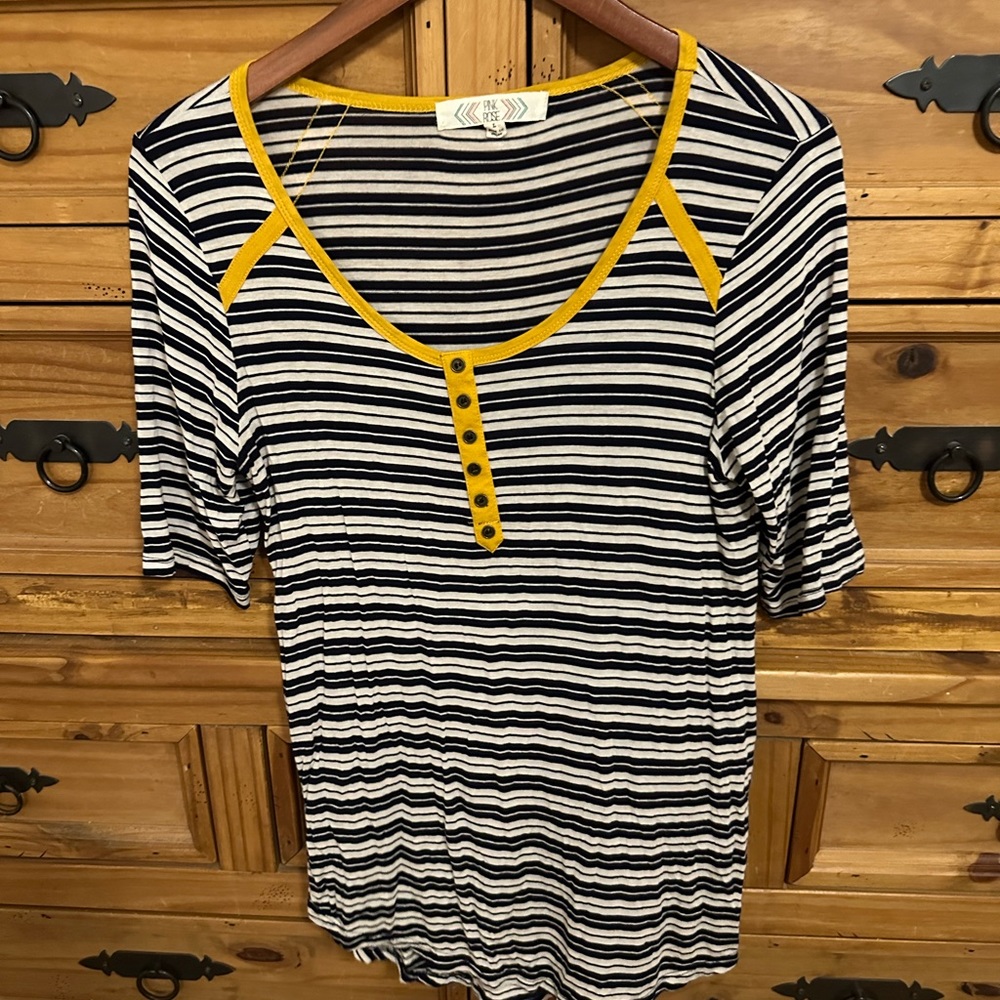 Pink Rose Striped 3/4 Tee